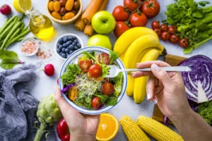 Woman Holding Salad Bowl with Fresh Produce