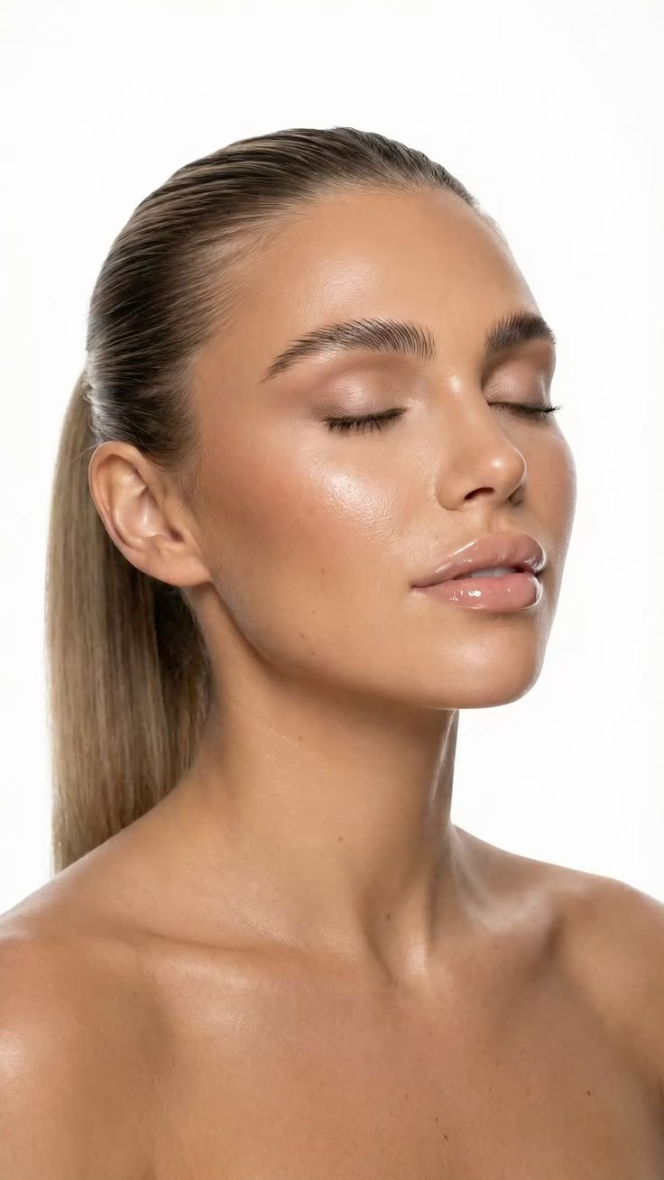 Woman with clear, glowing skin showing how to have clear skin through consistent skincare